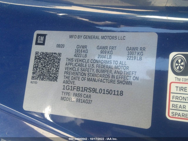 Chevrolet Camaro 1lt 2020 1G1FB1RS9L0150118 Image 9