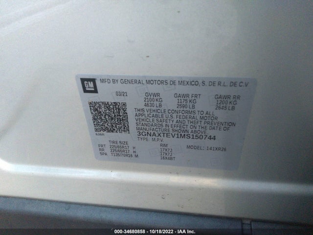 Chevrolet EQUINOX LT 2021 3GNAXTEV1MS150744 Image 9