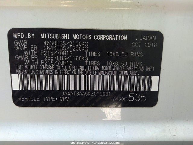 JA4AT3AA5KZ019091 Mitsubishi Eclipse Cross Es