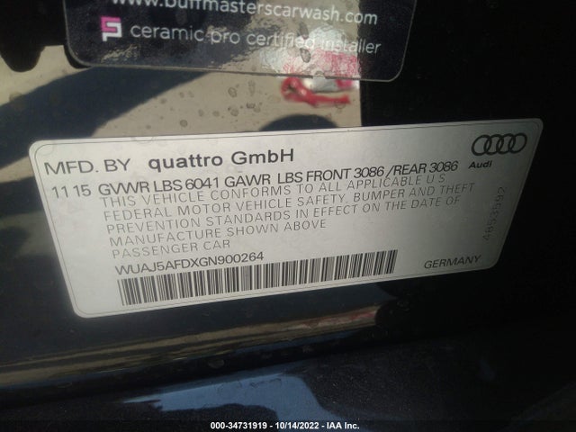 2016 Audi S8, VIN: WUAJ5AFDXGN900264