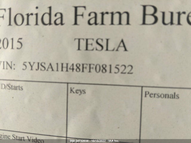 2015 Tesla Model S, VIN: 5YJSA1H48FF081522