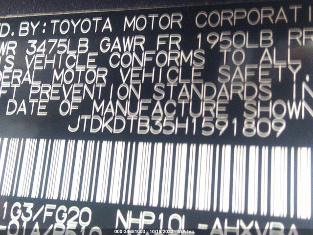 2017 Toyota Prius, VIN: JTDKDTB35H1591809