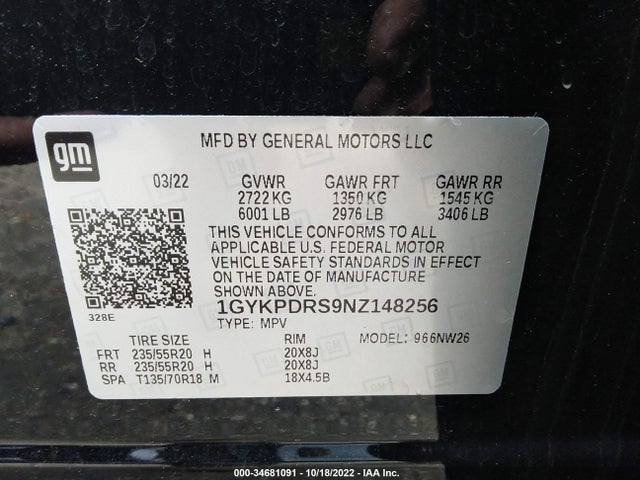 2022 Cadillac XT6, VIN: 1GYKPDRS9NZ148256