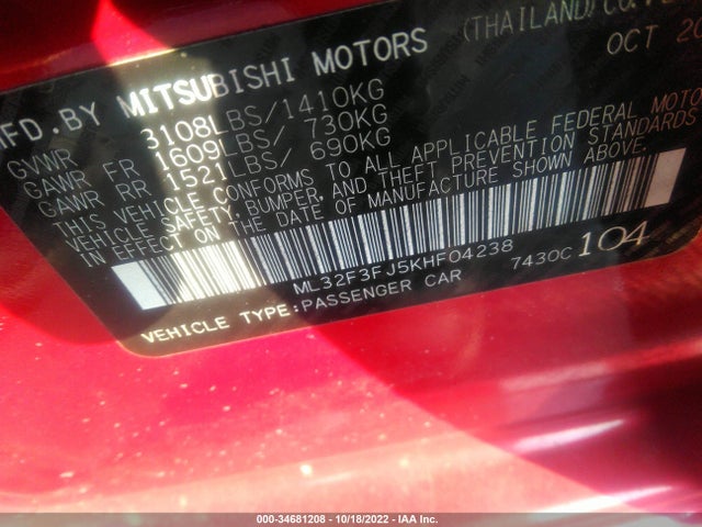 Mitsubishi MIRAGE G4 2019 ML32F3FJ5KHF04238 Image 21