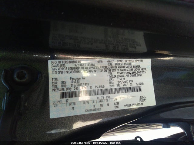 2017 Ford Focus, VIN: 1FADP3N22HL268251