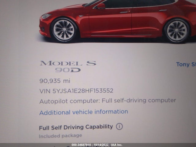 Tesla Model S 100d/90d/75d/60d/p100d 2017 5YJSA1E28HF153552 Image 9