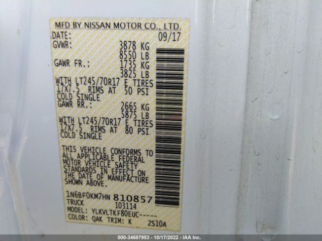 1N6BF0KM7HN810857 Nissan Nv Cargo Sv