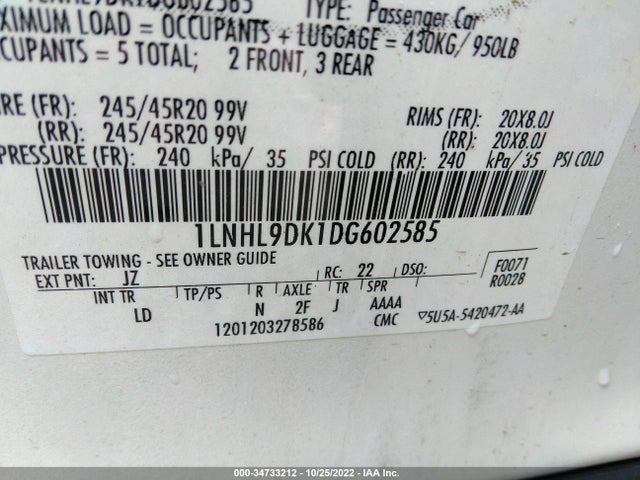 Lincoln MKS 2013 1LNHL9DK1DG602585 Image 10