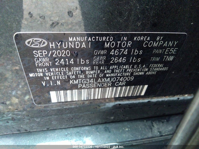 2021 Genesis G70, VIN: KMTG34LAXMU074009