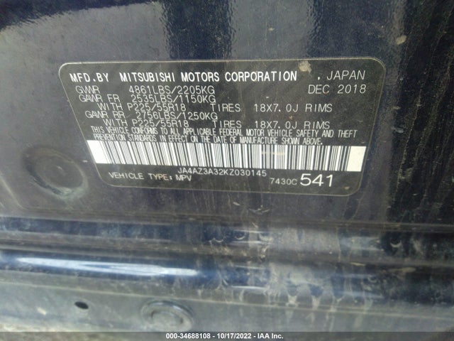 JA4AZ3A32KZ030145 Mitsubishi Outlander Es/se/sel/le