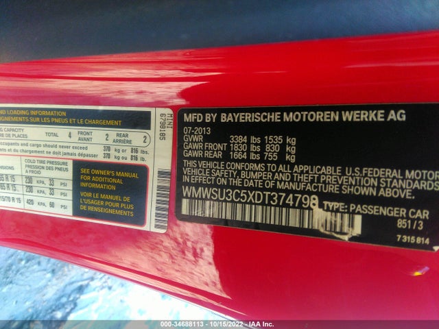 Mini COOPER HARDTOP 2013 WMWSU3C5XDT374798 Image 9