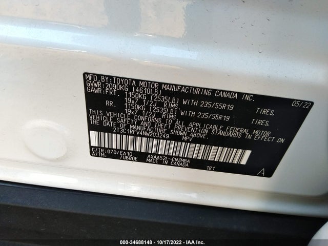 2022 Toyota RAV4, VIN: 2T3C1RFV4NW203249