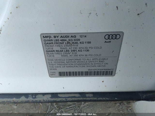 2015 Audi Q3, VIN: WA1EFCFS0FR009472