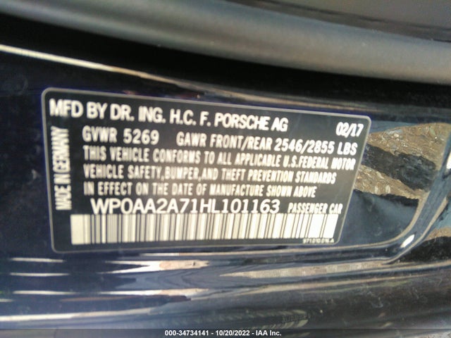 2017 Porsche Panamera, VIN: WP0AA2A71HL101163