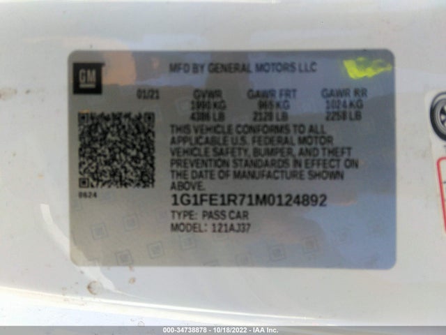 Chevrolet CAMARO LT1 2021 1G1FE1R71M0124892 Image 9