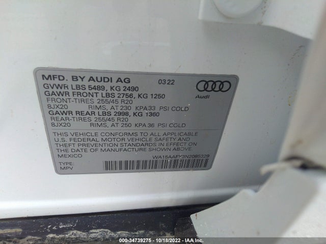 2022 Audi Q5, VIN: WA15AAFY3N2085329