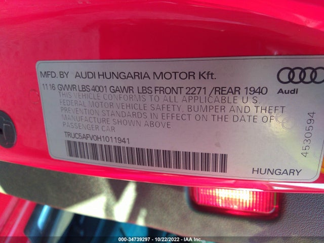 2017 Audi TT, VIN: TRUC5AFV0H1011941