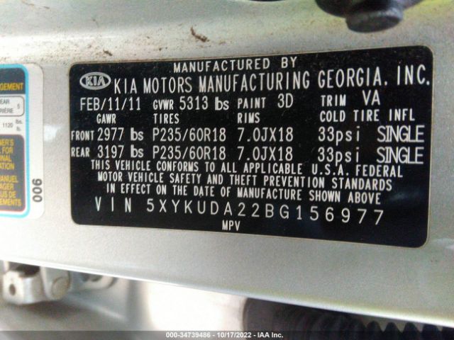 5XYKUDA22BG156977 KIA SORENTO EX