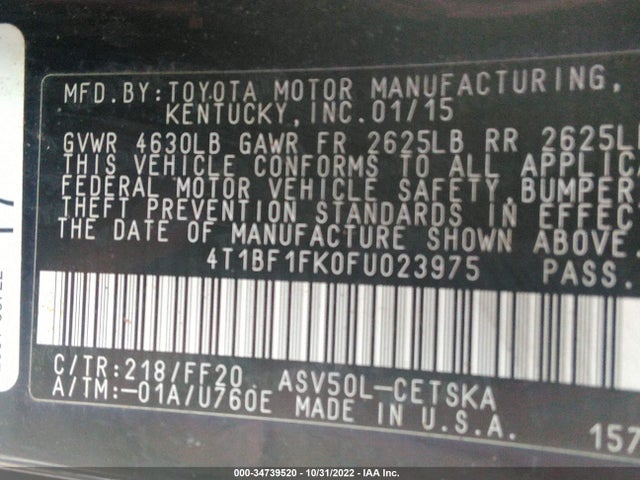 Toyota CAMRY SE 2015 4T1BF1FK0FU023975 Image 9