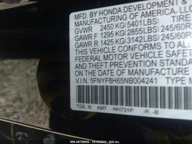 2022 Honda Passport, VIN: 5FNYF8H65NB004241
