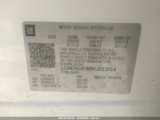 2019 Chevrolet Traverse, VIN: 1GNERGKW8KJ213014