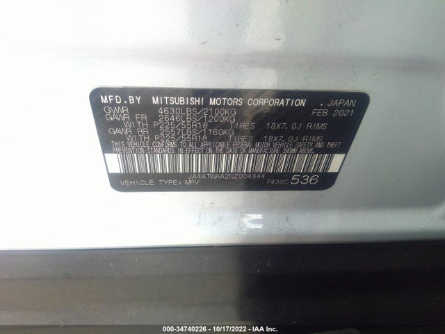 2022 Mitsubishi Eclipse, VIN: JA4ATWAA2NZ004344