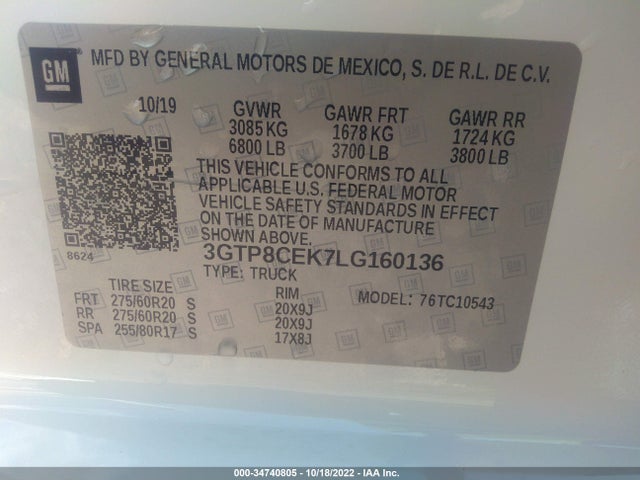 2020 GMC SIERRA 1500 ELEVATION VIN: 3GTP8CEK7LG160136