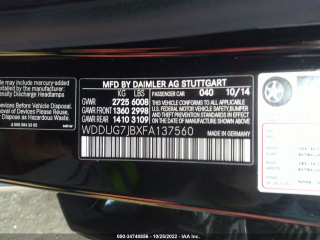 2015 Mercedes-Benz S-Class, VIN: WDDUG7JBXFA137560