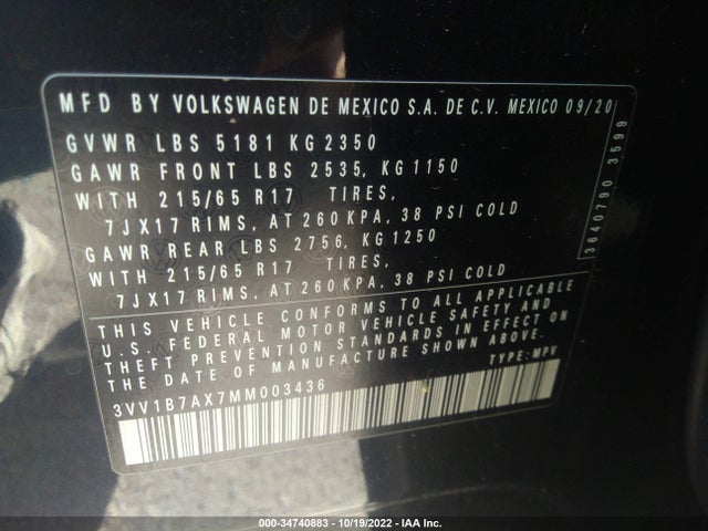 2021 Volkswagen Tiguan, VIN: 3VV1B7AX7MM003436