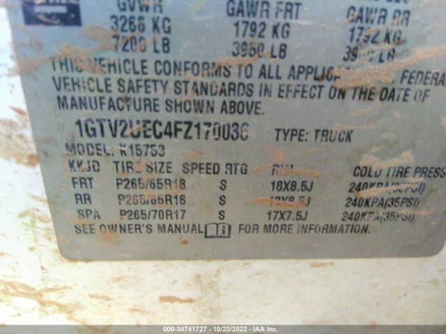 1GTV2UEC4FZ170036 GMC Sierra 1500 Sle