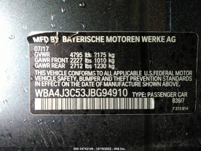 2018 BMW 4 Series, VIN: WBA4J3C53JBG94910