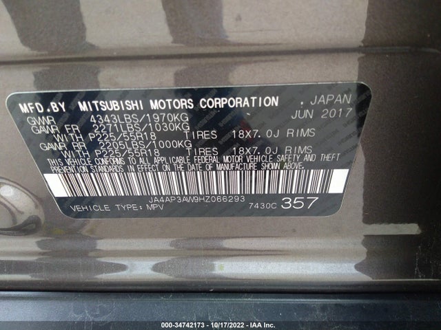 JA4AP3AW9HZ066293 Mitsubishi Outlander Sport Se 2.4