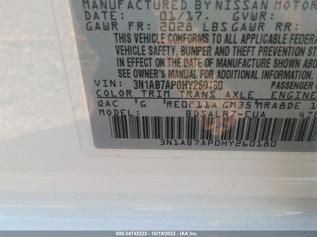 2017 Nissan Sentra, VIN: 3N1AB7AP0HY260180