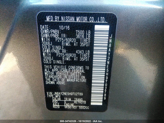 2017 Nissan Armada, VIN: JN8AY2NE5H9702789