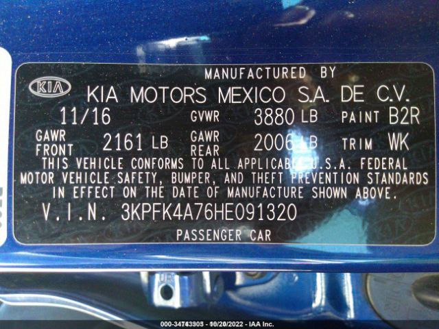 3KPFK4A76HE091320 KIA FORTE LX