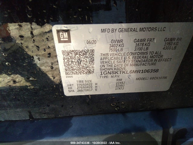 2021 Chevrolet Tahoe, VIN: 1GNSKTKL6MR106358
