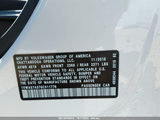 Volkswagen Passat 1.8t S 2016 1VWAS7A37GC011776 Image 10
