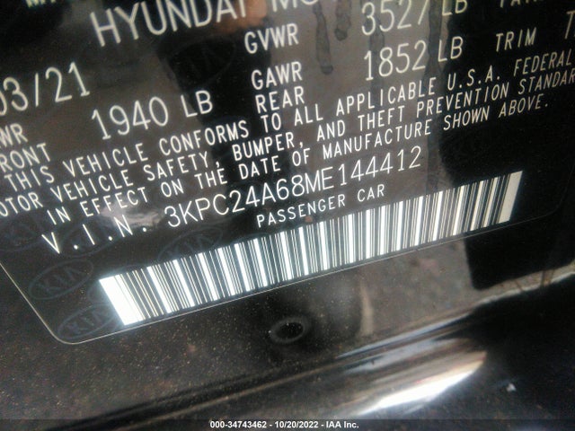 Hyundai ACCENT SE 2021 3KPC24A68ME144412 Image 10