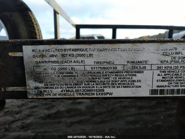 2012 CARRY ON UNKNOWN VIN: 4YMUL0812DM015309