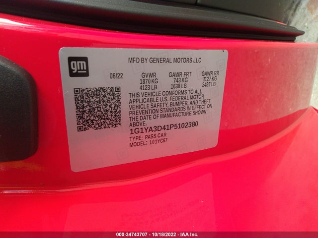 2023 Chevrolet Corvette, VIN: 1G1YA3D41P5102380