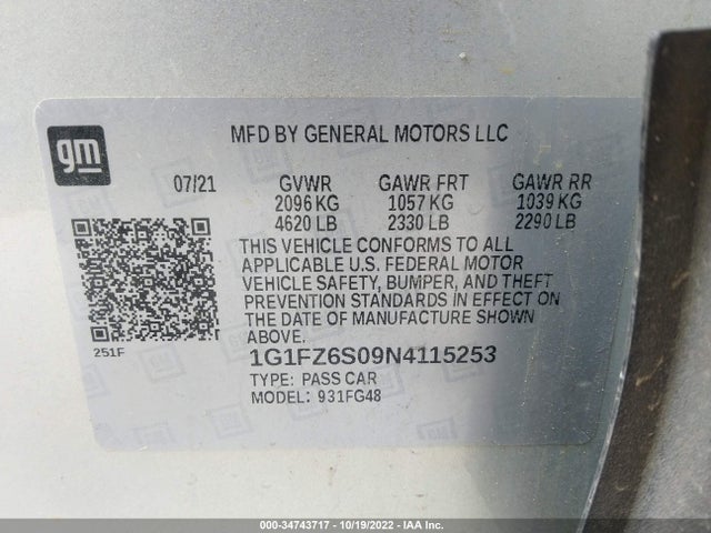2022 Chevrolet Bolt EV, VIN: 1G1FZ6S09N4115253