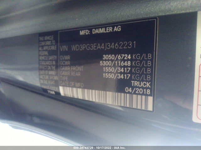2018 Mercedes-Benz Metris, VIN: WD3PG3EA4J3462231