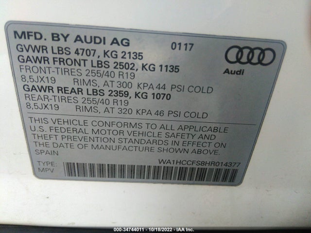2017 Audi Q3, VIN: WA1HCCFS8HR014377