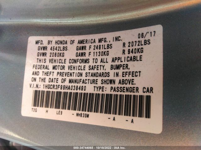1HGCR3F99HA038490 Honda Accord Touring V6