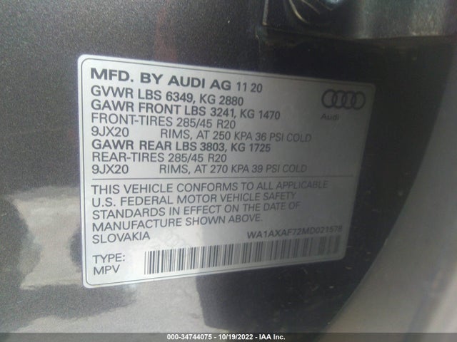 2021 Audi Q7, VIN: WA1AXAF72MD021578