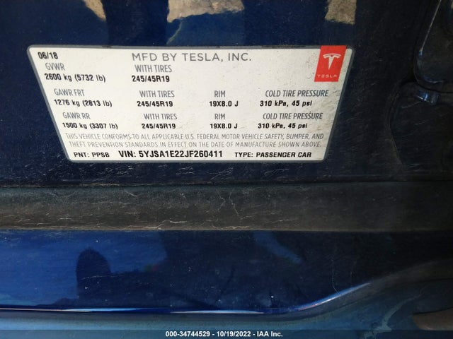 Tesla Model S 75d/100d/p100d 2018 5YJSA1E22JF260411 Image 10