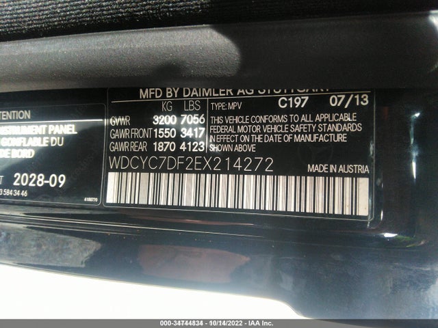 2014 Mercedes-Benz G-Class, VIN: WDCYC7DF2EX214272