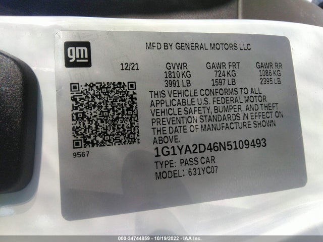 2022 Chevrolet Corvette, VIN: 1G1YA2D46N5109493