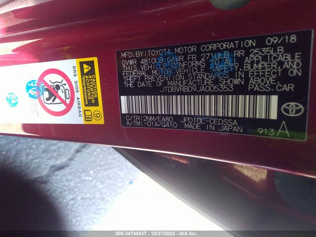 2018 Toyota Mirai, VIN: JTDBVRBD9JA005353