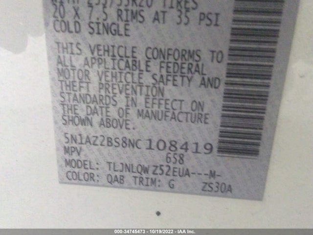 2022 Nissan Murano, VIN: 5N1AZ2BS8NC108419